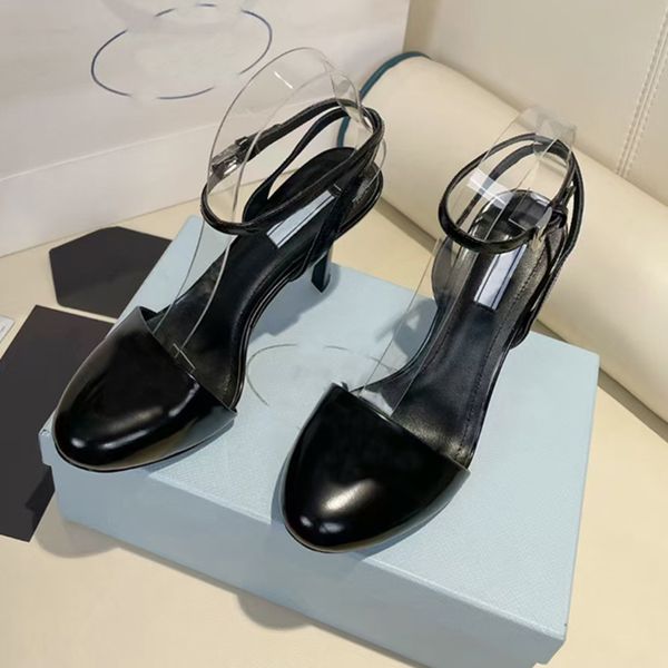 

2022 new women heels sandals open edge fashion round head 100% leather wedding dress shoes eu35-40 with box no409, Black