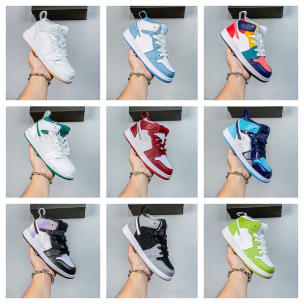 

designer kid jumpman 1 kids basketball shoes infants toddler lucid pine green casual shoes game royal obsidian chicago bred boys girls jorde