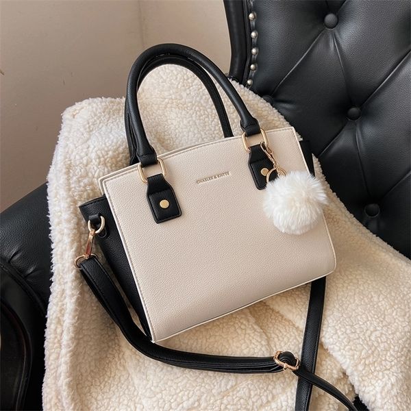 

evening bags vintage contrast fur ball design pu leather crossbody for women classic shoulder handbags luxury hand bag 220831