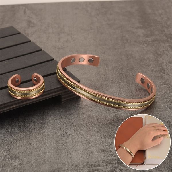 

other jewelry sets jewelryset magnetic copper bracelet ring healing energy jewelry sets for women rose gold adjustable cuff ring bracelets b, Silver