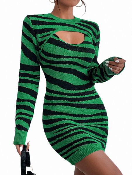 

women's sweaters zebra striped pattern cut out sweater dress u3zs#, White;black