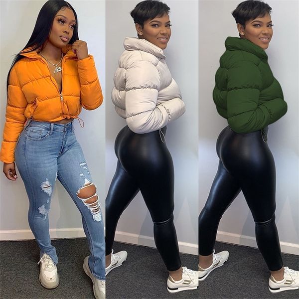 

women's down parkas echoine fall winter women casual solid high collar long sleeve zipper short puffer coat fashion female jacket stre, Black