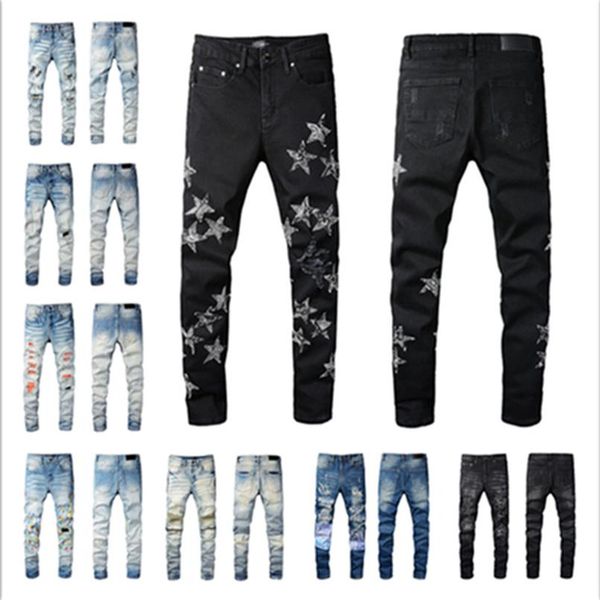 

new jeans arrivals mens luxury designer denim jeans pants holes trousers biker men's clothing 2022 sell218u, Blue