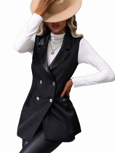 

women's two piece pants lapel neck double breasted waistcoat p7z2#, White