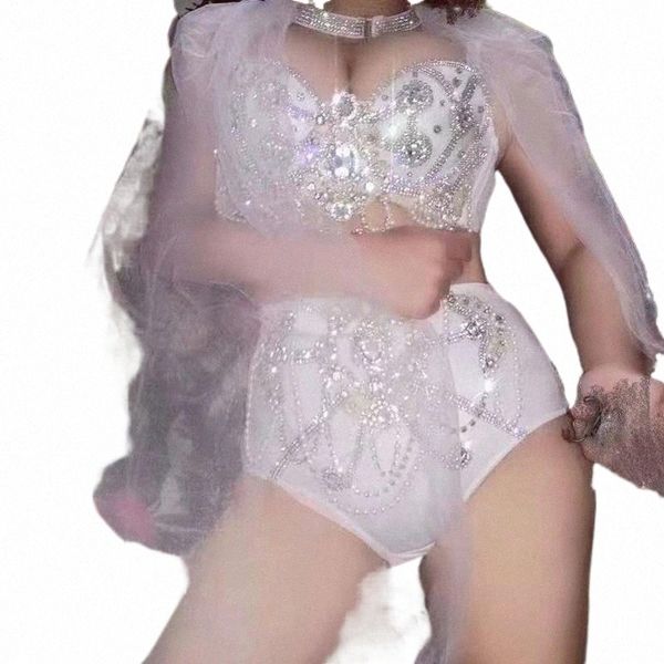 

stage wear shining diamonds bra short sets white long tailing ladies singer dance costume nightclub party show performance stage wear o79y#, Black;red