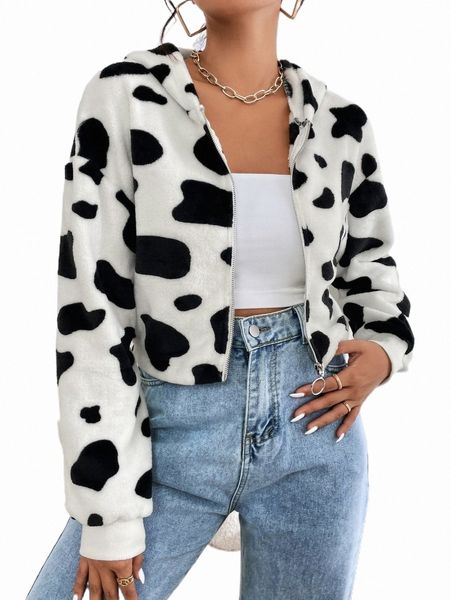 

women's jackets cow pattern drop shoulder flannel jacket 50ud#, Black;brown