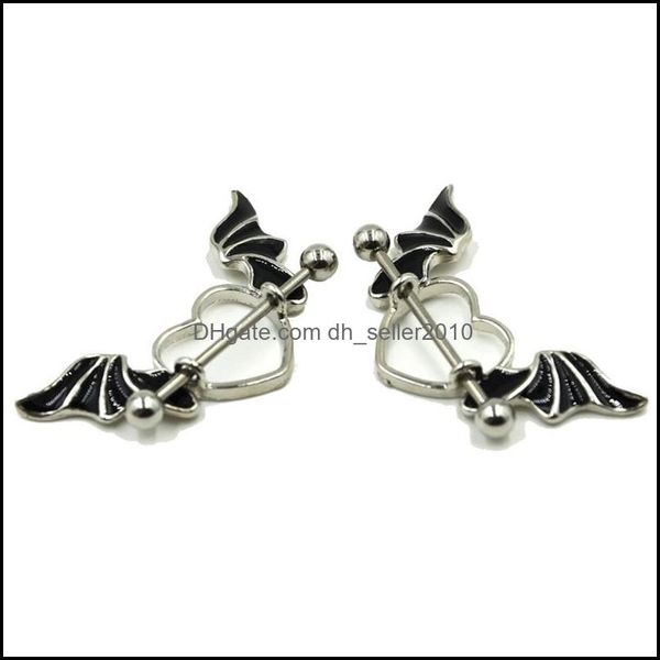 

nipple rings 1 pcs stainless steel bat wing nipple shield ring angel heart piercing barbell jewelry 663 t2 drop delivery 2021 body dhs dho0v, Silver