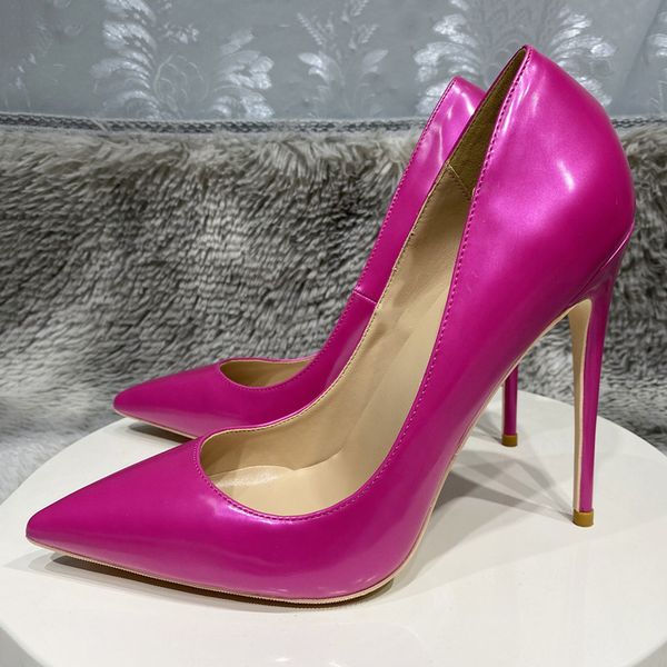 

glossy fusion pink women red bottom shoes luxury brand pointed toe red sole high heels for wedding party bridemaids slip on stiletto pumps 8, Black