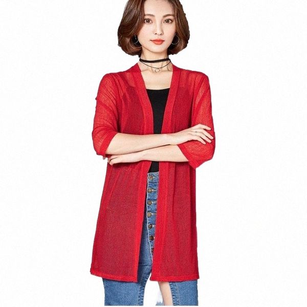 

women's blouses & shirts mesh mid-length cardigan sun protection clothing shawl beach air-conditioned shirts 3/4 sleeve women thin blou, White