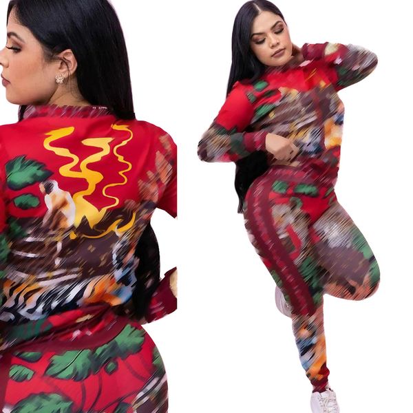 

2022 autumn digital panther printed tracksuits for womens long sleeve cardigan zipper and casual slim pants 2 piece sets j2733, Gray