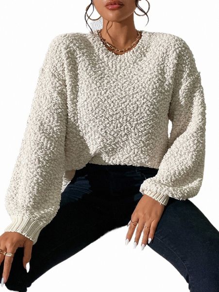 

women's sweaters drop shoulder popcorn knit sweater s2rm#, White;black