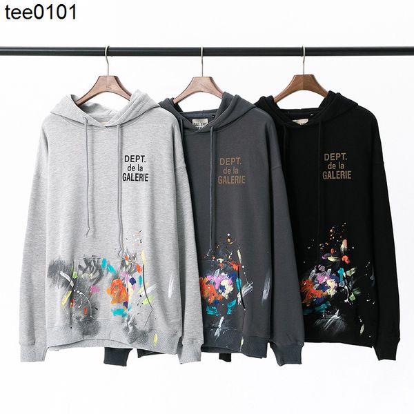 

gary dept hand painted hoodies splash ink old letter printing men's and women's casual hoodie, Black