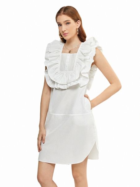 

casual dresses x jian lasala ruffle trim curved hem dress d8cp#, Black;gray