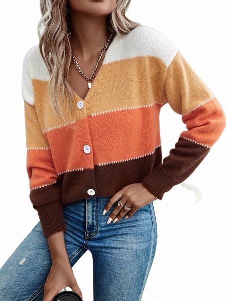 

women's sweaters color block drop shoulder cardigan 258d#, White;black