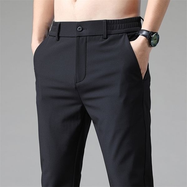 

mens pants summer stretch korean casual slim fit elastic waist jogger business classic trousers male black gray blue 2838 220831