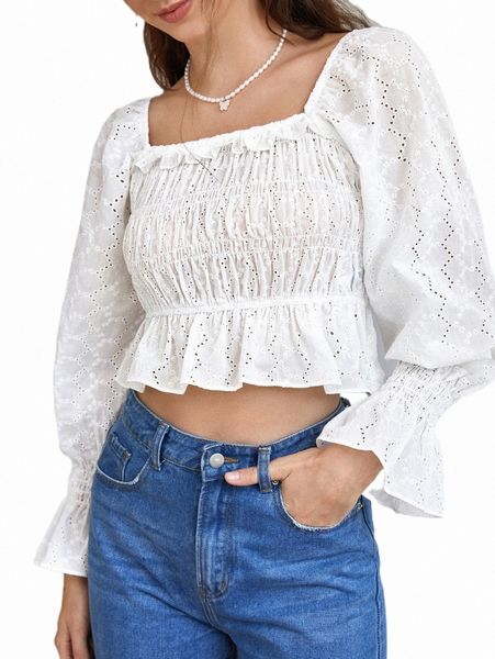 

women's blouses & shirts ruffle trim schiffy d8rb#, White