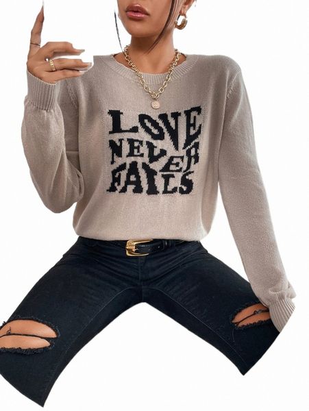 

women's sweaters slogan pattern round neck sweater t9vb#, White;black