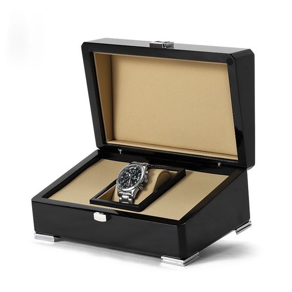 

watch box cases accessories luxury mens woman watches boxes wristwatch box wooden display leather material piano baking varnish gift antique, Black;blue
