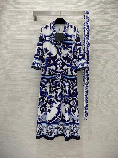 

milan runway dresses 2022 new autumn lapel neck 3/4 sleeve women's designer sundress brand same style dress 0831-2, Black