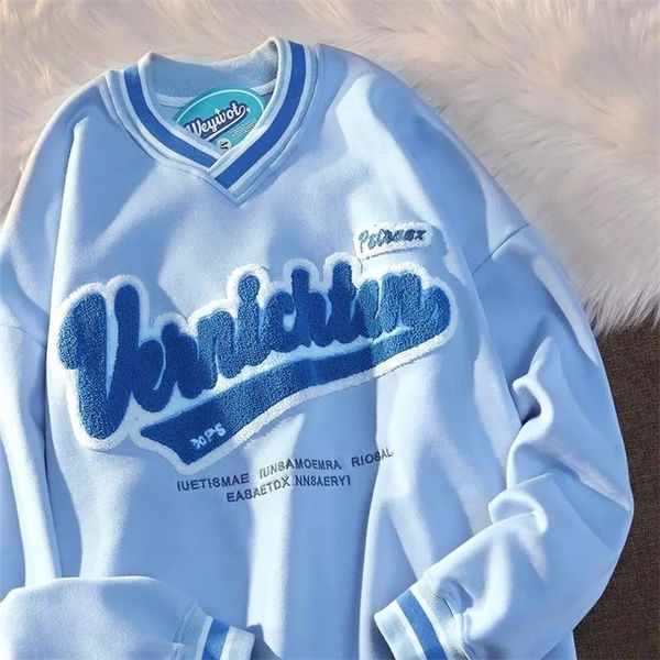 

womens hoodies sweatshirts vintage punk style streetwear chic vneck letter embroidery sweatshirt women baseball oversized harajuku clothes, Black