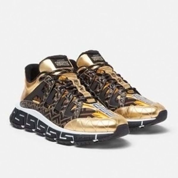 

italy trigreca sneakers casual shoes medusa capsule series gold trigreca rinting black white multi-color 100% cattle leather rubber sole men