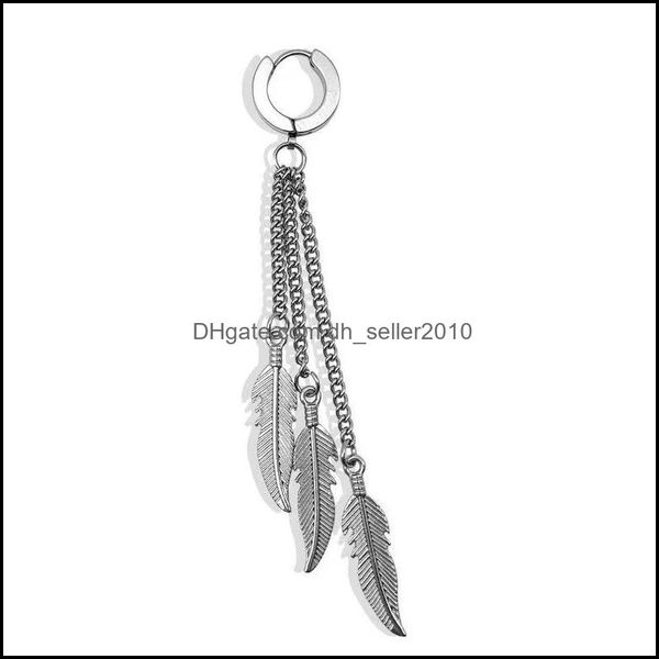 

dangle chandelier 4 style clip on earrings for men non piercing kpop feather dangling fake stainless steel hie hoop c3 dhseller2010 dhvcp, Silver
