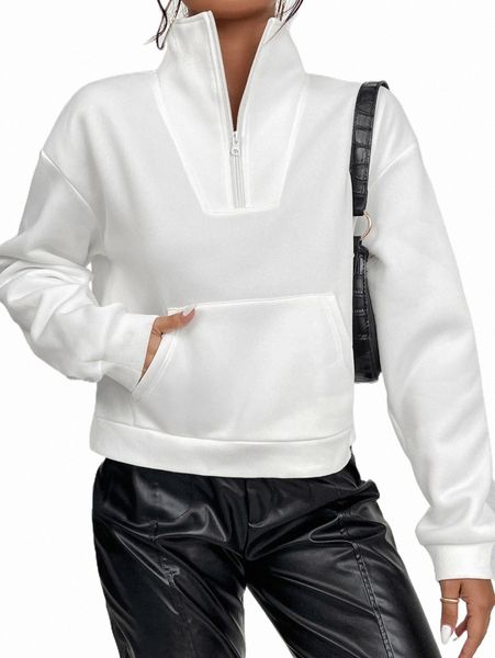 

women's hoodies & sweatshirts half zip kangaroo pocket drop shoulder sweatshirt u6dq#, Black