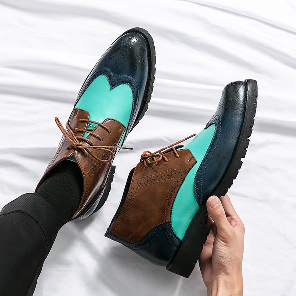 

luxury designer pointed shoes mixed colors hgih brogues oxford casual shoes for mens formal wedding prom dress homecoming, Black