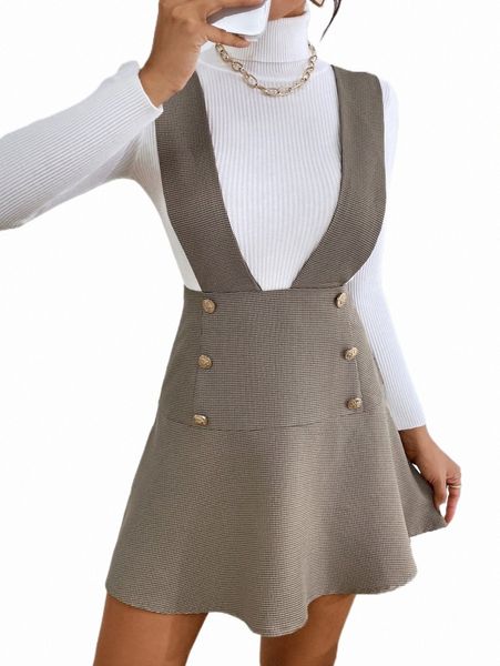 

skirts 1pc double breasted suspender skirt 2022 new l9f3#, Black