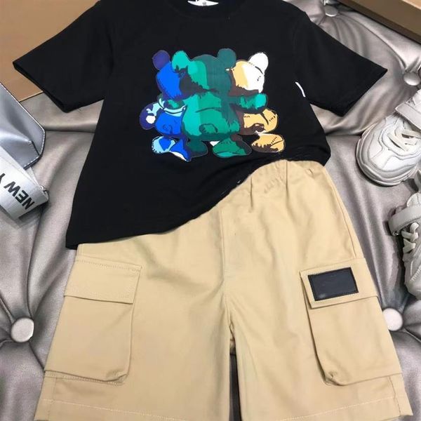 

2022ss news child designer clothe sets bear childrens kids short sleeve t-shirt print shorts set suit brand boys clothing cotton tees s2964, White