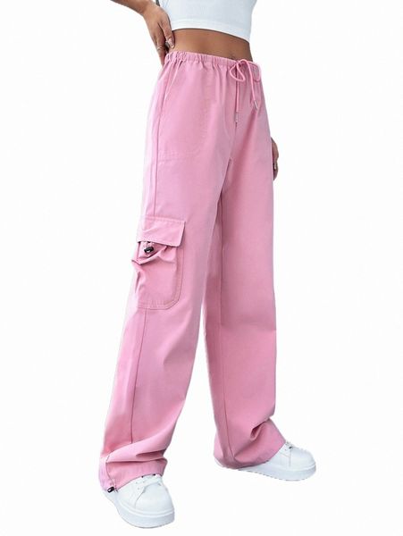 

women's pants & capris flap pocket side drawstring waist pants 4330#, Black;white