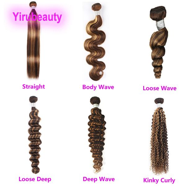 

brazilian human hair one bundle p4/27 piano color 10-30inch silky straight body wave kinky curly double wefts loose deep raw hair products, Black