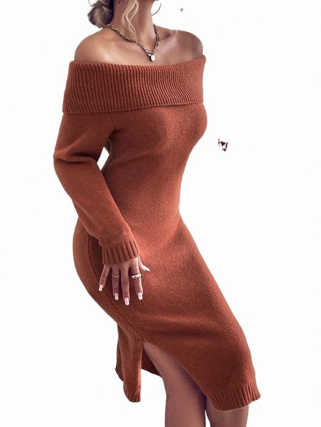

women's sweaters foldover off shoulder split thigh sweater dress k1ix#, White;black