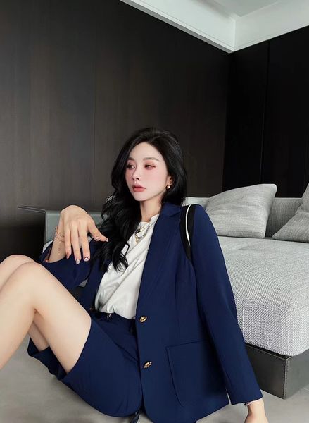 

women's two piece pants banquet wedding blazer stylish navy blue designer runway suit single button red flare, White