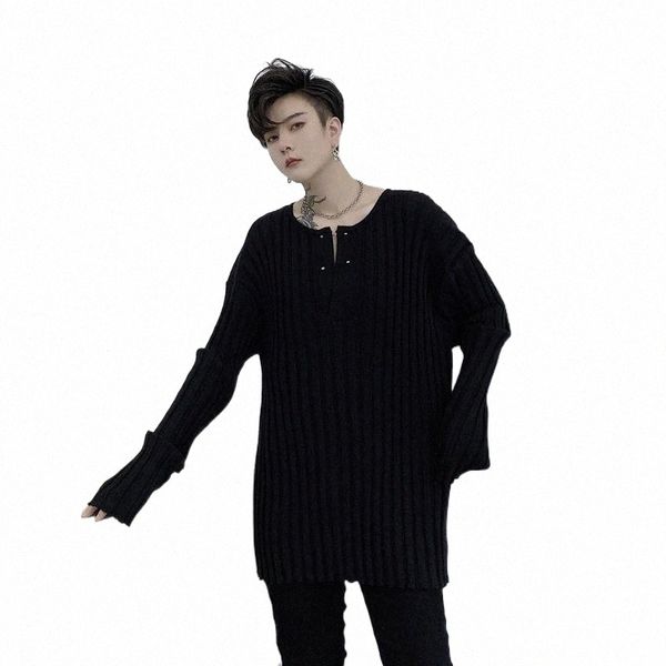 

men's sweaters male streetwear vintage fashion slim fit pullover sweater 2021 autumn men striped metal pin casual knit thin men's, White;black