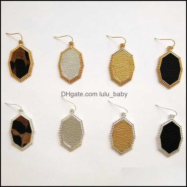 

charm designer leopard earrings for women hexagon prism charms pu leather dangle earring boutique jewelry christmas gifts drop deliver dh51v, Golden