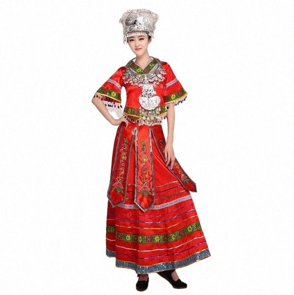 

stage wear women's miao ethnic dance clothing costumes long skirt singer costume hmong clothes stage performance wear l0ww#, Black;red