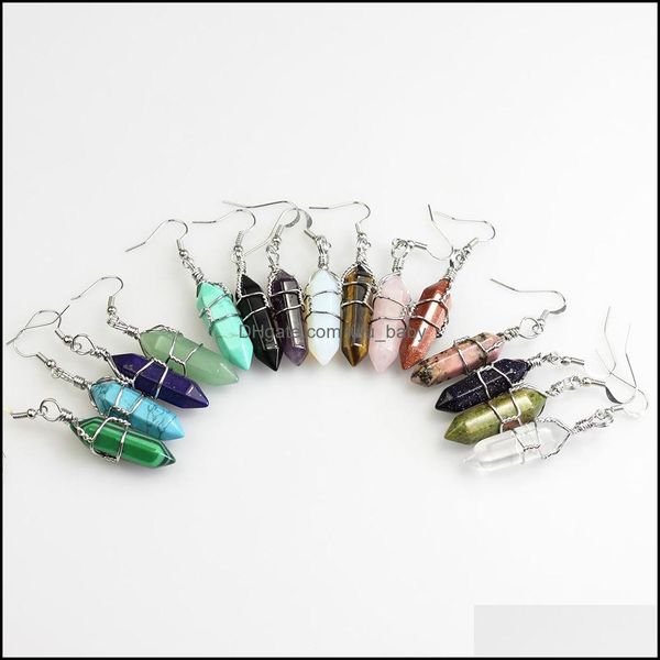 

dangle chandelier fashion wire wrap hexagon prism natural stone dangle drop earrings rose quartz healing crystal earings earring for dhvlt, Silver