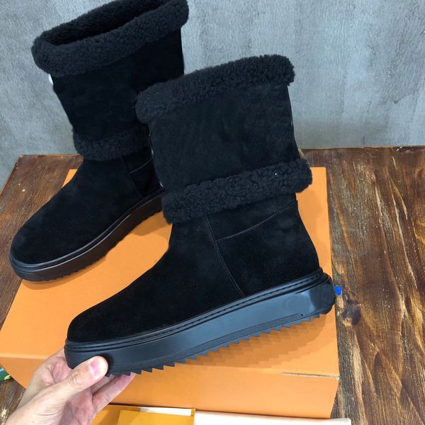 

snowdrop flat ankle high boots splicing wool woman fashion designer martens winter snow boot boots size35-41, Black