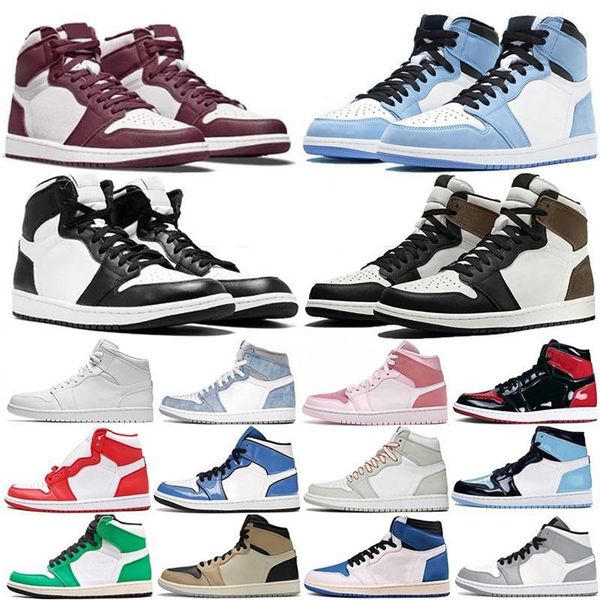 

shoe mens 1 high og basketball shoes 1s bordeaux university blue dark mocha patent bred shadow unc twist seafoam white men women sneakers tr, Black