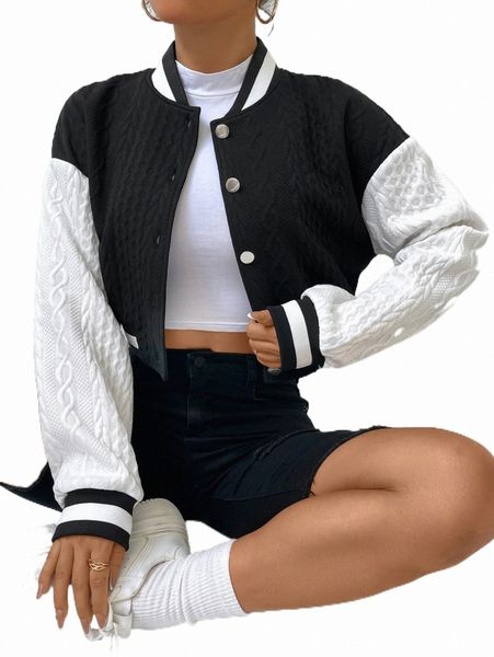 

women's jackets drop shoulder colorblock bomber jacket 85af#, Black;brown