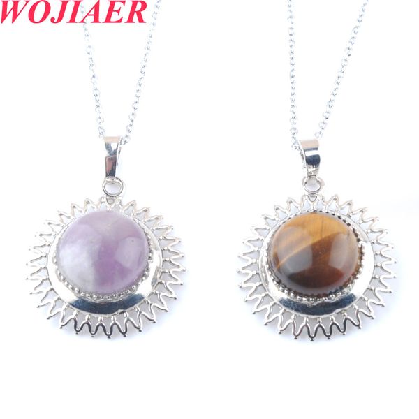 

natural stone pendant necklace sun flower shape purple crystal for woman jewelry size 27mm wholesale bo922, Silver