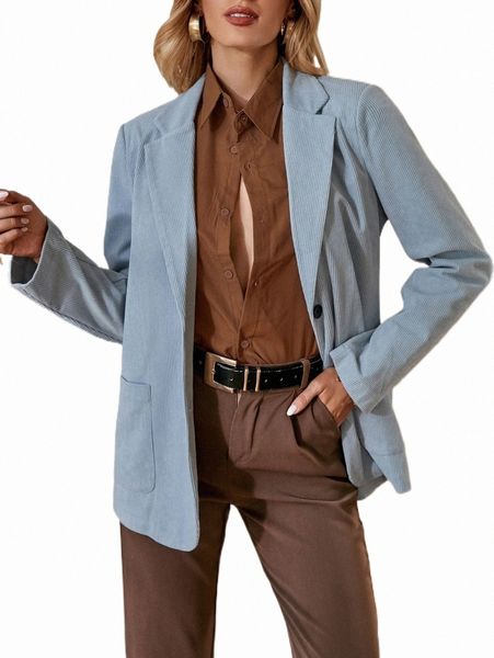 

women's two piece pants lapel collar single breasted corduroy blazer 049w#, White