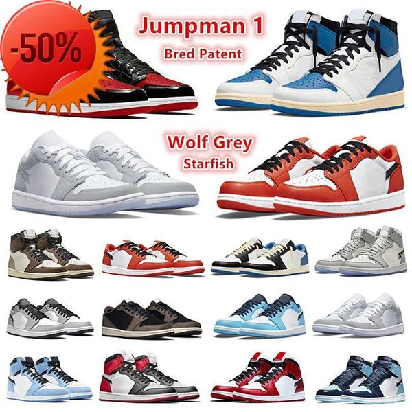 

boots jumpman 1 mens basketball shoes low 1s sneakers bred patent travis ts reverse mocha fragment university blue unc starfish wolf grey me, Black