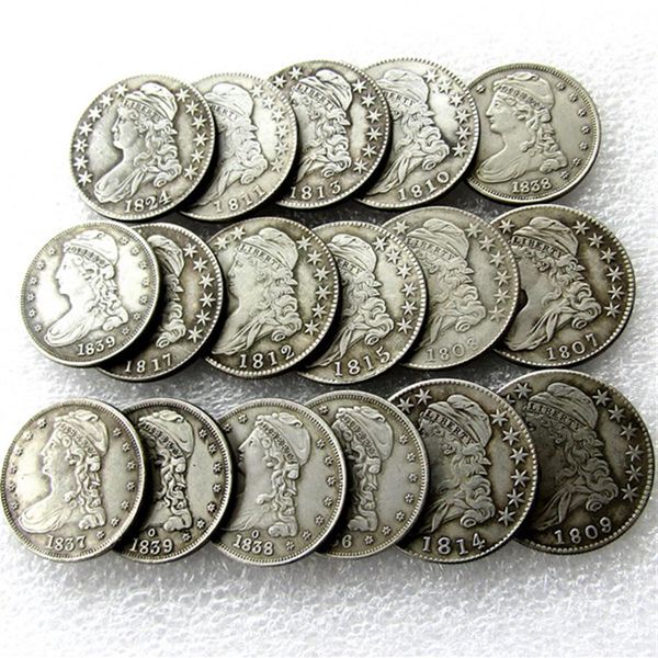 

us 1807-1839 17pcs capped bust half dollar craft silver plated copy coin brass ornaments home decoration accessories306d
