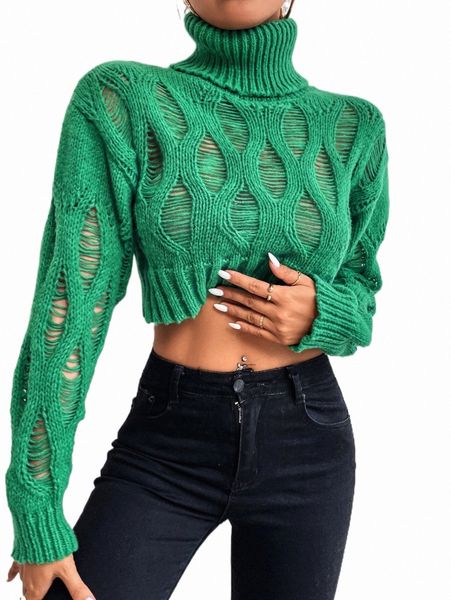 

women's sweaters open stitch turtleneck crop sweater v6v3#, White;black