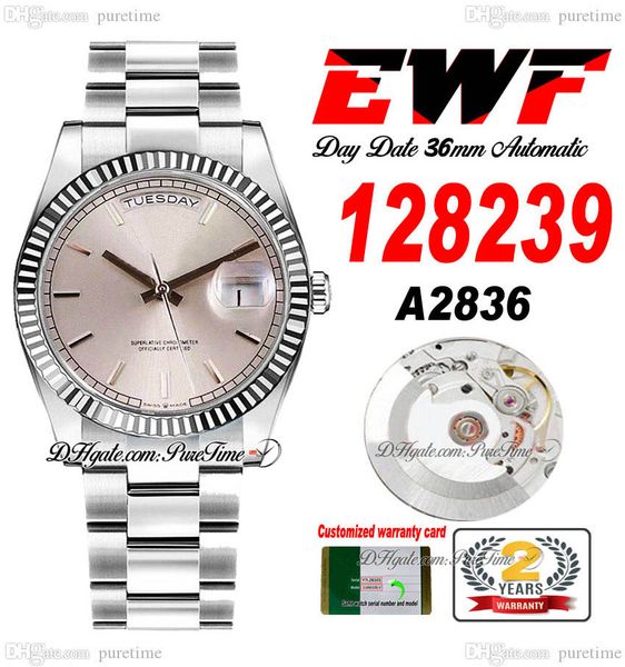 

ewf day date 128239 a2836 automatic watch mens ladies 36mm fluted bezel silver stick dial presidential bracelet same serial card super editi, Slivery;brown