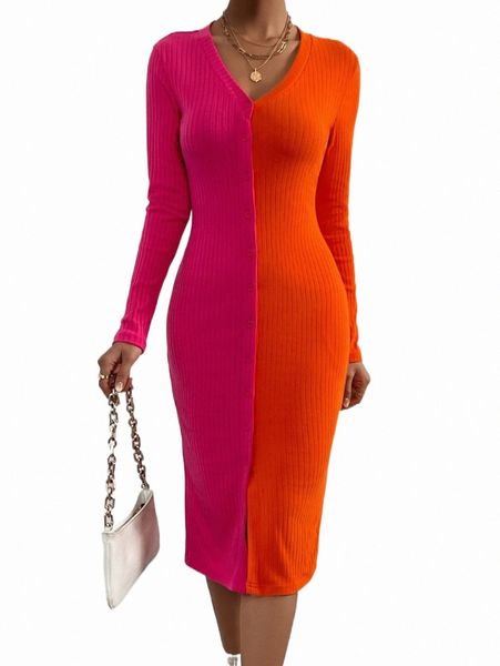 

casual dresses two tone rib-knit button up bodycon dress t6kz#, Black;gray