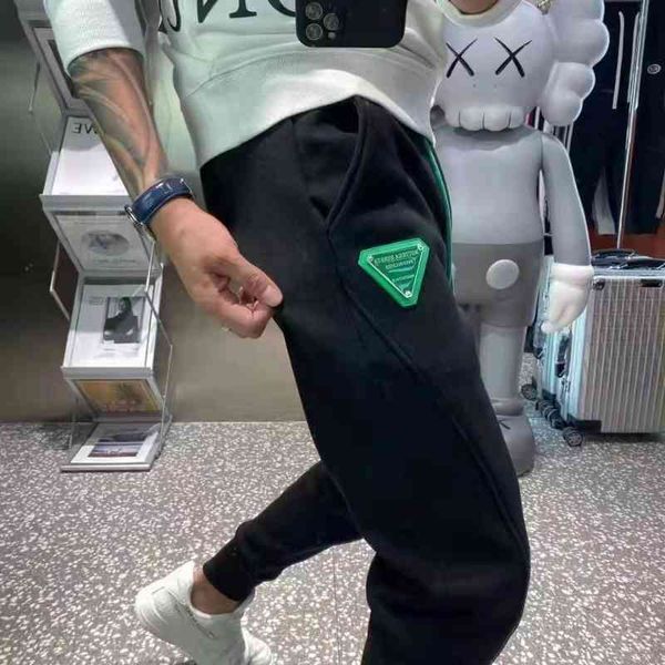 

bv's man's pant designer pants bottega ven european station bv green triangle label casual pants tide brand micro span small feet, Black