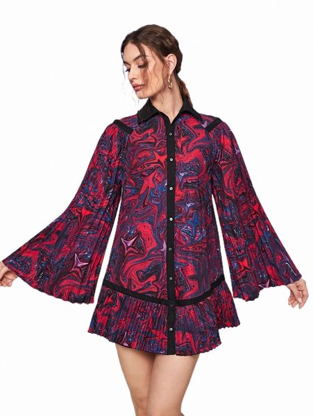 

casual dresses x ttadahh allover print button front shirt dress 44op#, Black;gray